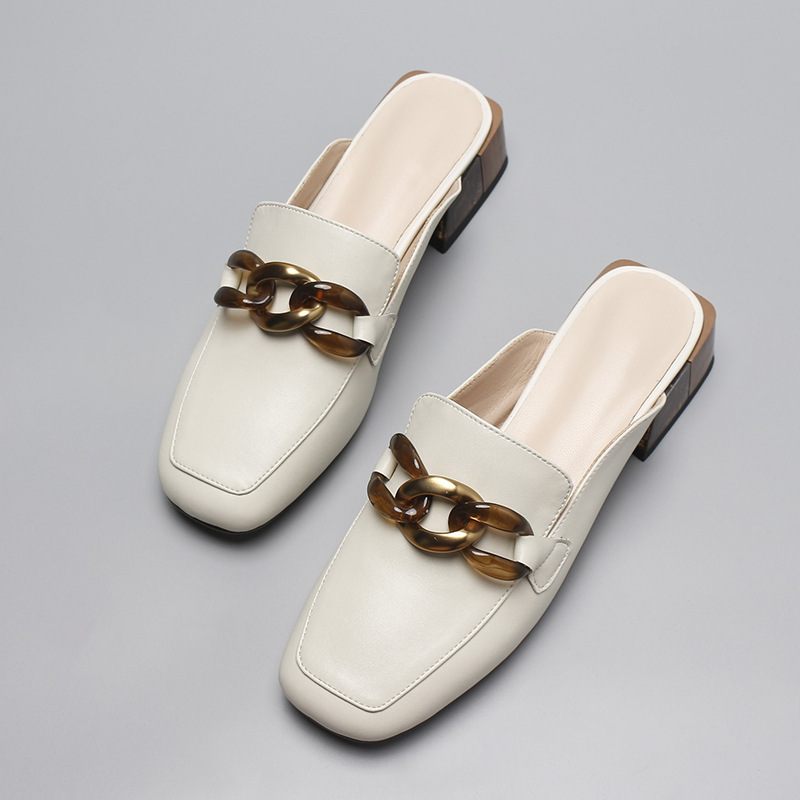 Nieuwe Vierkante Neus Muller Mode Temperament Medium Dikke Hak Baotou Sandalen Slippers Dames