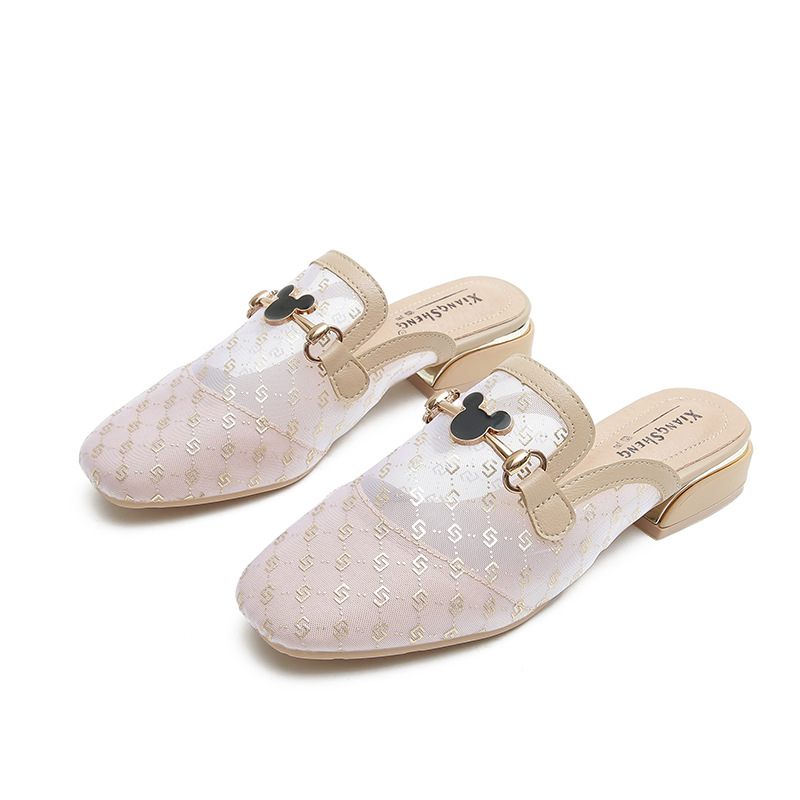 Slippers Dames 2024 Nieuwe Trendschoenen Zomer Mesh Ademende Platte Bodem Muller Zachte Baotou Slepen