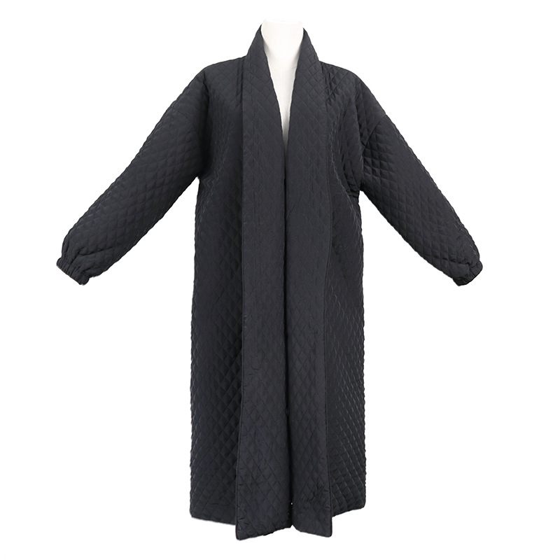 2024 Dark Rhombus Cotton Jacket Ladies Back Slit Button Long Section