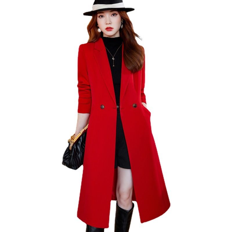 Dames 2024 Blazers Red Halflange Trenchcoat Long Casual