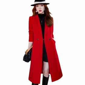 Dames 2024 Blazers Red Halflange Trenchcoat Long Casual