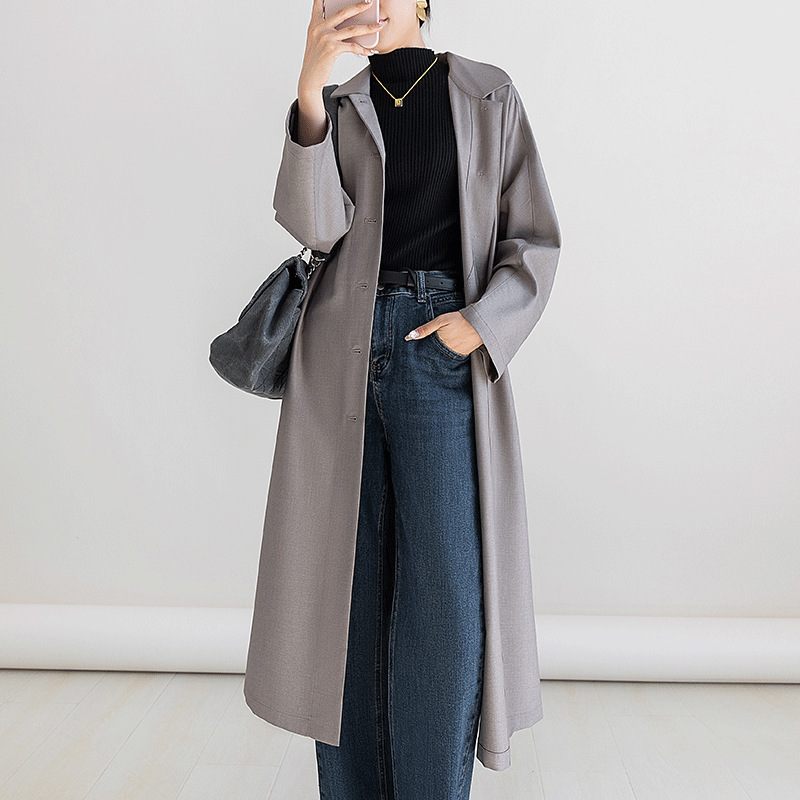 Dames Lange Trenchcoat Met Vetersluiting