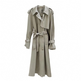 Dames Trenchcoat 2024 Double-breasted Revers Lange Jas