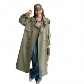 Lange Trenchcoat Voor Dames Losse Dubbele Rij Knopen