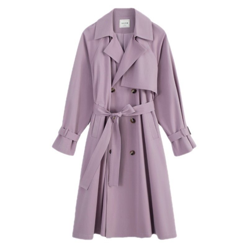 Paarse Lange Werkkleding Trenchcoat Dames 2024 Double Breasted Losse Jas