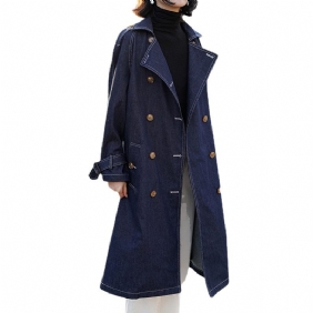 Retro Dames Denim Trenchcoat 2024 Lange Jas Trend