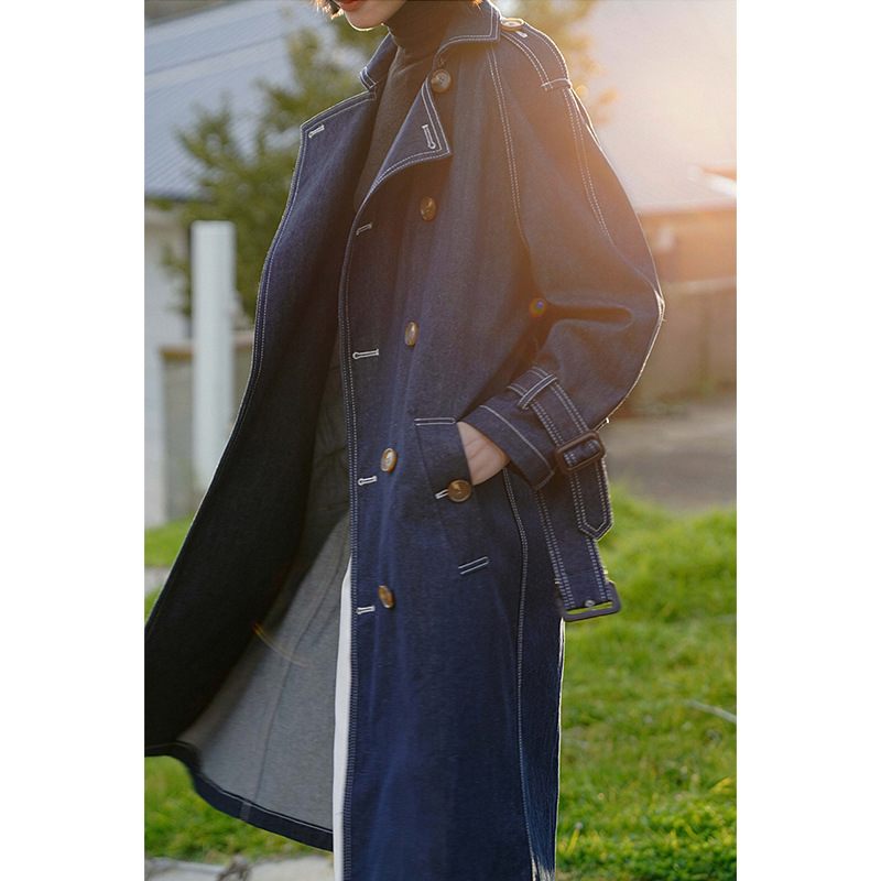 Retro Dames Denim Trenchcoat 2024 Lange Jas Trend