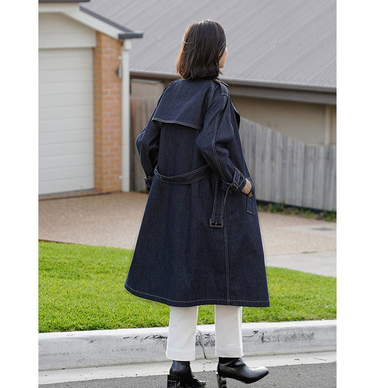 Retro Dames Denim Trenchcoat 2024 Lange Jas Trend