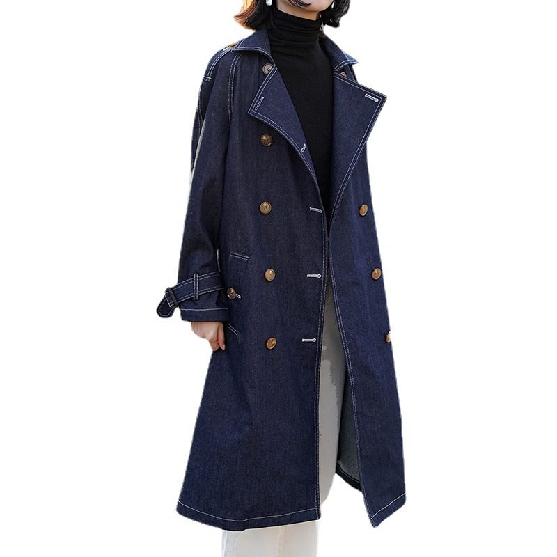 Retro Dames Denim Trenchcoat 2024 Lange Jas Trend