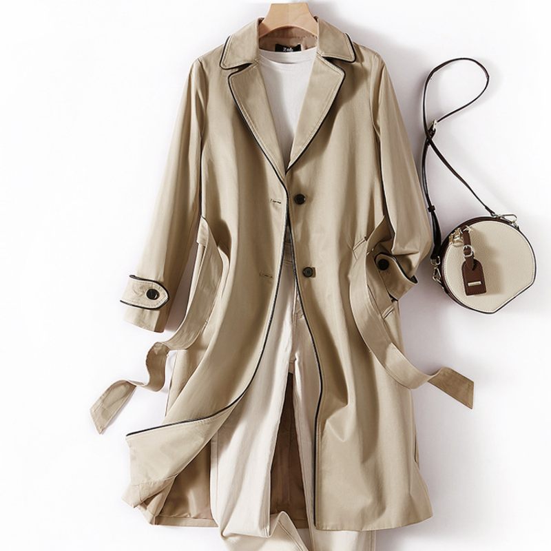 Trenchcoat Dames Lange Kaki Jas 2024