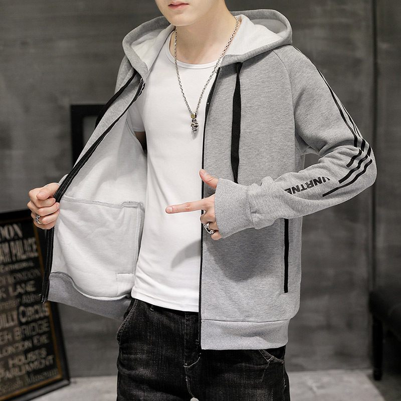 2024 New Grey Sweater Herenjack Casual Cardigan Sport Rits Capuchon