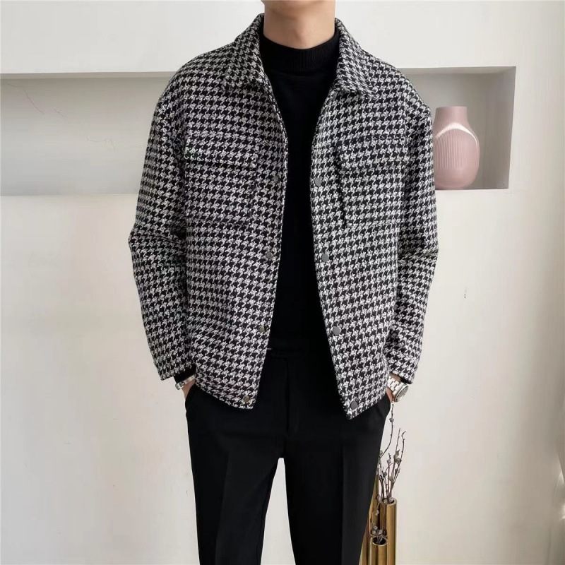 Heren Wollen Jassen 2024 Houndstooth Revers Jacks Trend