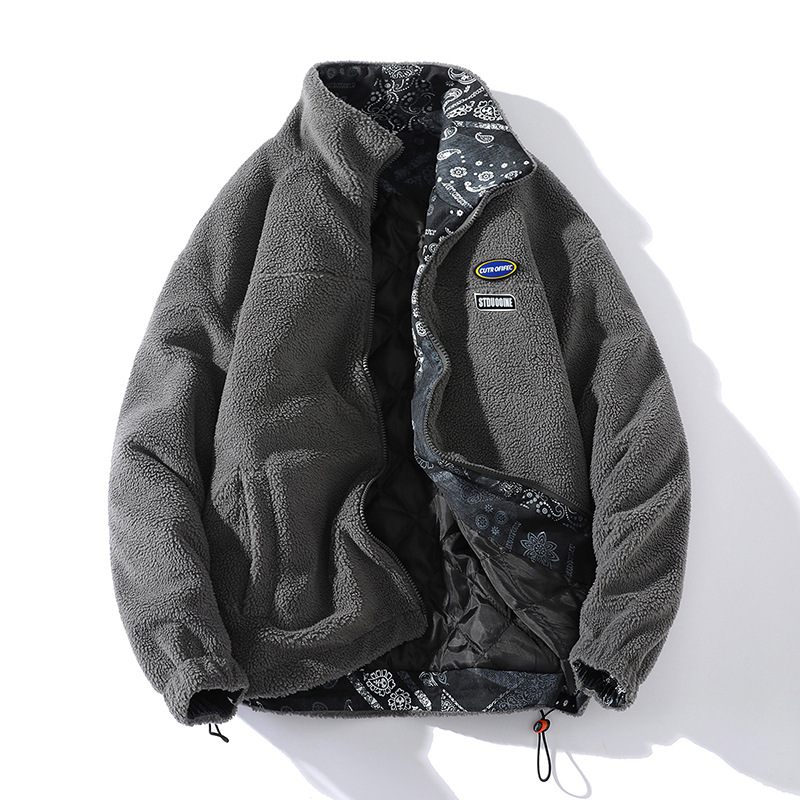 Nieuwe Jas Sherpa Fleece Jas Heren Staande Kraag Los Dikker Warm