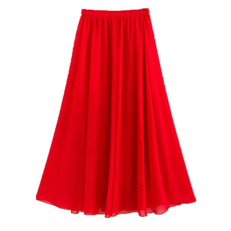 2024 Chiffon Dubbellaagse Rok Swing Rok Casual Strand Lange Rok