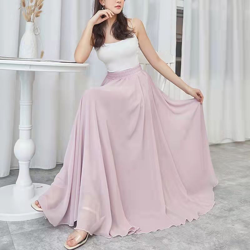 2024 Chiffon Dubbellaagse Rok Swing Rok Casual Strand Lange Rok