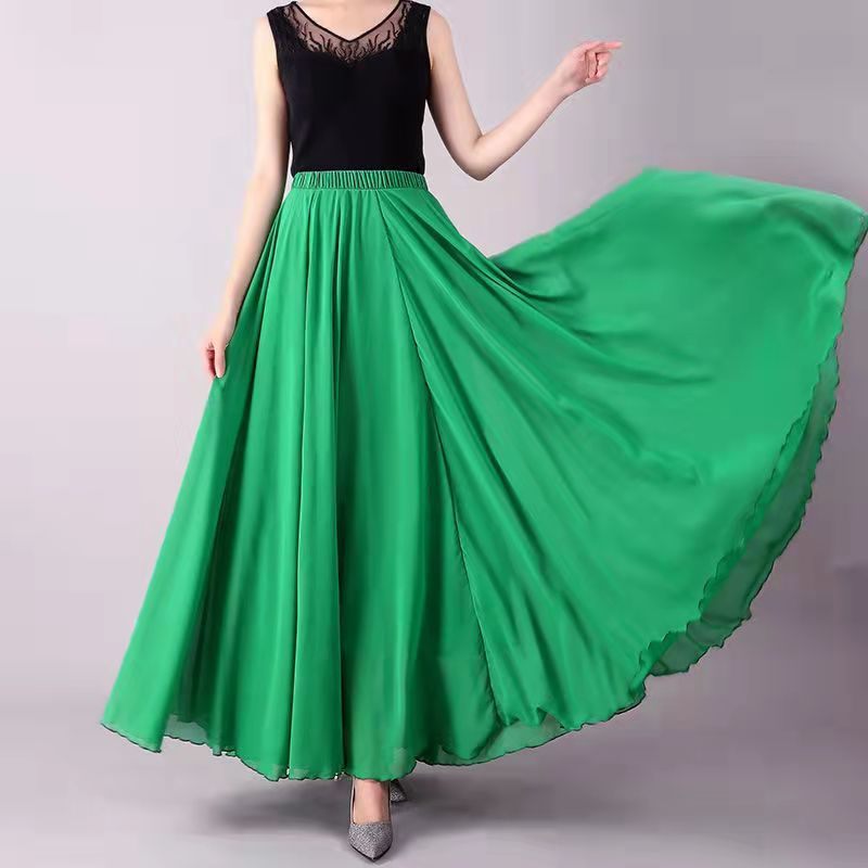 2024 Chiffon Dubbellaagse Rok Swing Rok Casual Strand Lange Rok