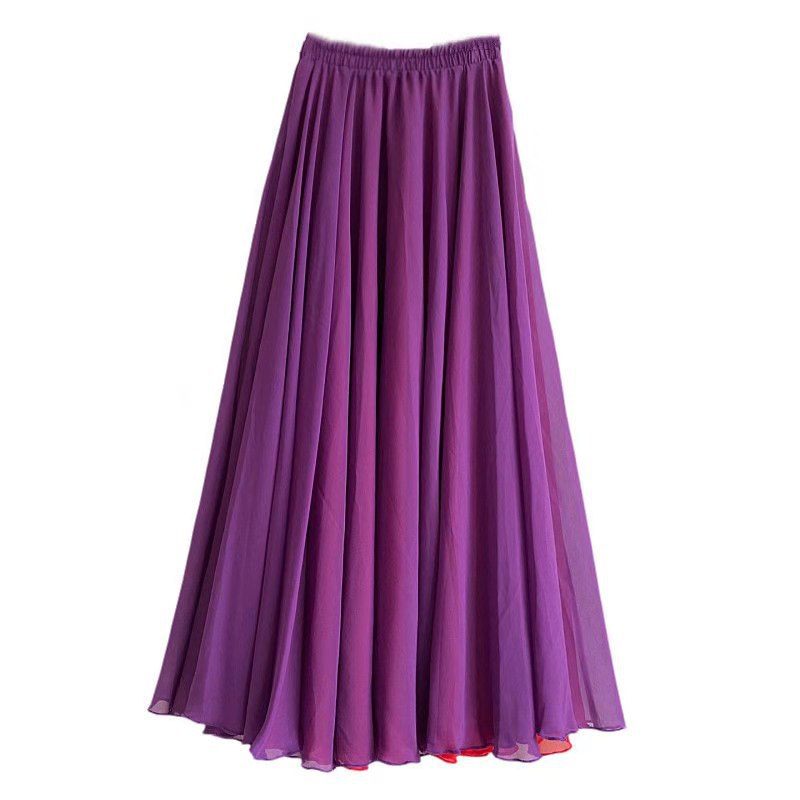 2024 Chiffon Dubbellaagse Rok Swing Rok Casual Strand Lange Rok