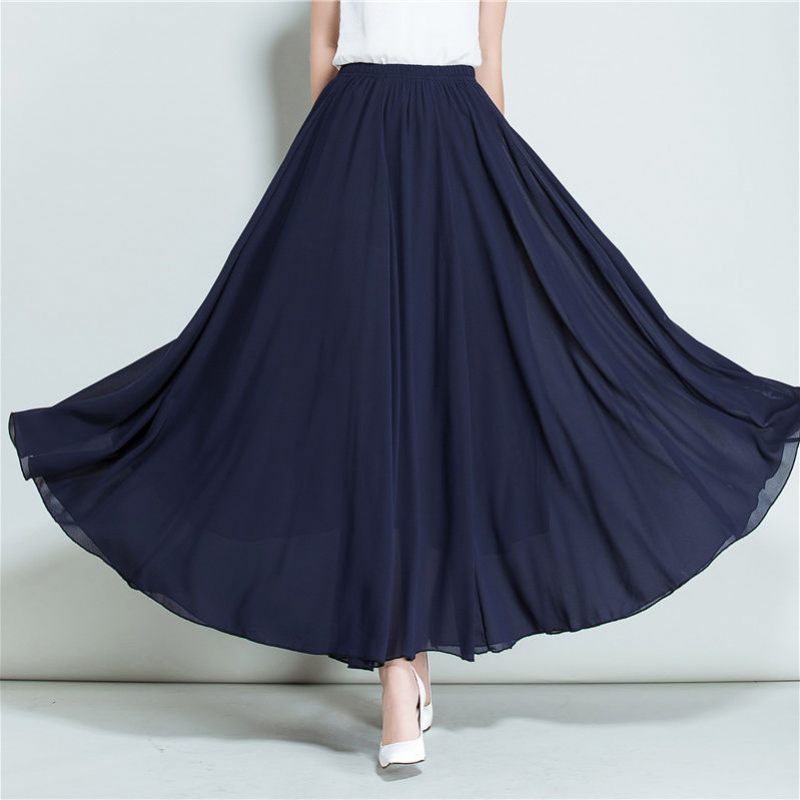 2024 Chiffon Dubbellaagse Rok Swing Rok Casual Strand Lange Rok