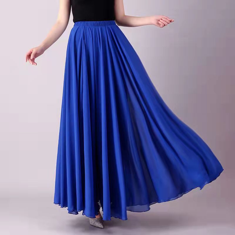 2024 Chiffon Dubbellaagse Rok Swing Rok Casual Strand Lange Rok