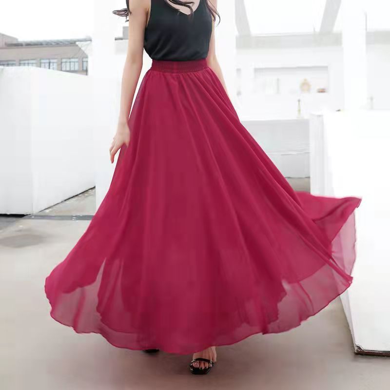 2024 Chiffon Dubbellaagse Rok Swing Rok Casual Strand Lange Rok