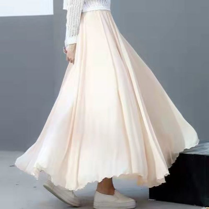 2024 Chiffon Dubbellaagse Rok Swing Rok Casual Strand Lange Rok