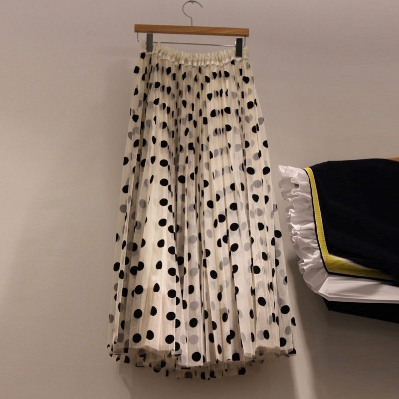 2024 Mesh Polka Dot Puffy Rok Westerse Stijl Hoge Taille