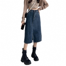 2024 Retro Spleet Denim Rok Dames Halflange Hoge Taille