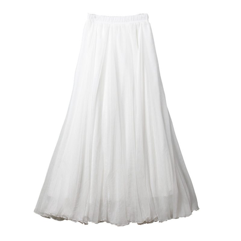 Chiffon Rok Hoge Taille Effen Kleur Grote Swing Lange Rok Strand Rok