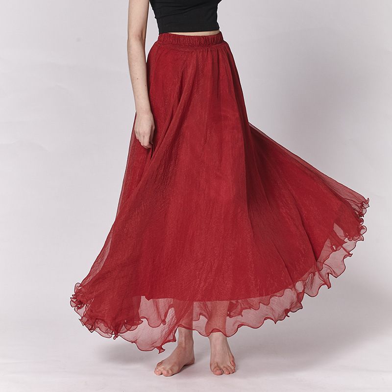 Chiffon Rok Hoge Taille Effen Kleur Grote Swing Lange Rok Strand Rok