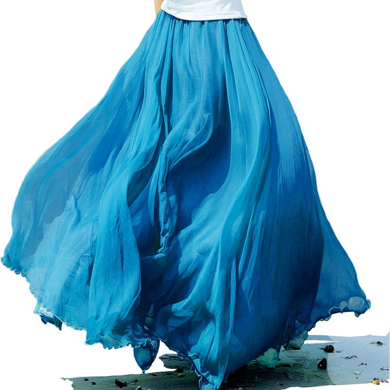 Chiffon Rok Hoge Taille Effen Kleur Grote Swing Lange Rok Strand Rok