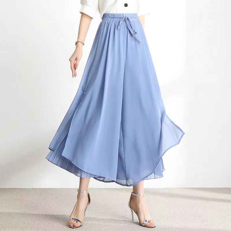 Chiffon Temperament Wijde Pijpen Rok Vrouwen Hoge Taille Mode Negen Punten Dunne Rok Rok