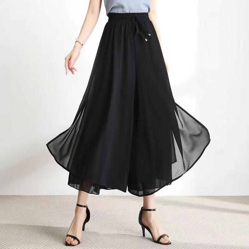 Chiffon Temperament Wijde Pijpen Rok Vrouwen Hoge Taille Mode Negen Punten Dunne Rok Rok