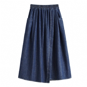 Denim Rok Met Hoge Taille Voor Dames Losse Rugsplit Halverwege De Lengte