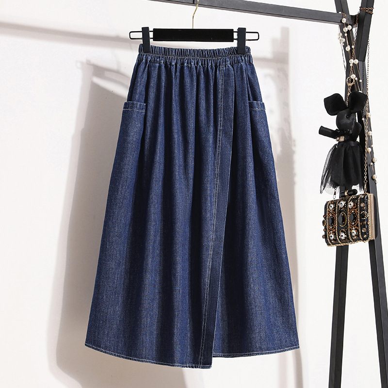 Denim Rok Met Hoge Taille Voor Dames Losse Rugsplit Halverwege De Lengte