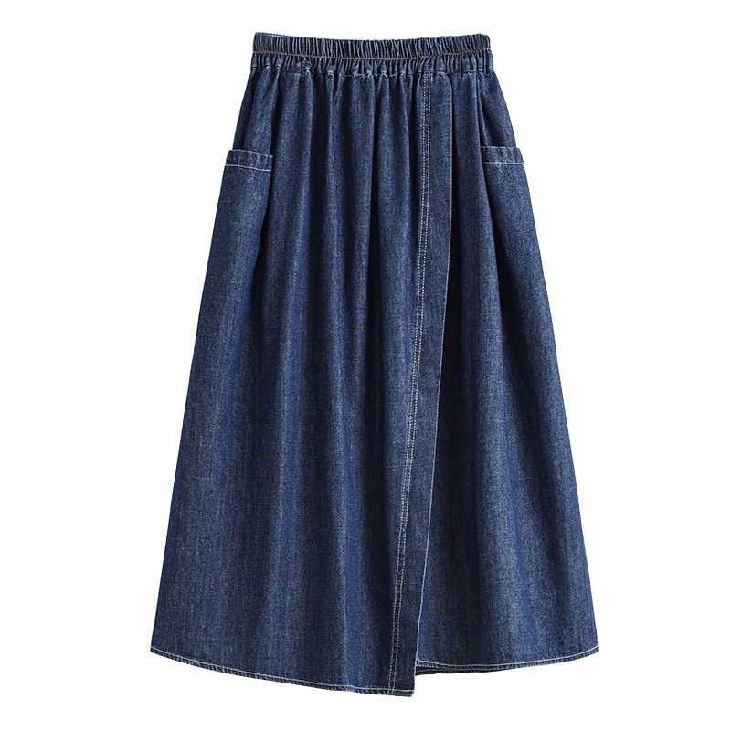 Denim Rok Met Hoge Taille Voor Dames Losse Rugsplit Halverwege De Lengte