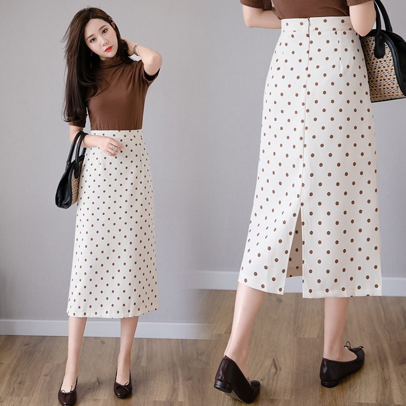 Polka Dot Rok Halflang 2024 Hoge Taille Recht