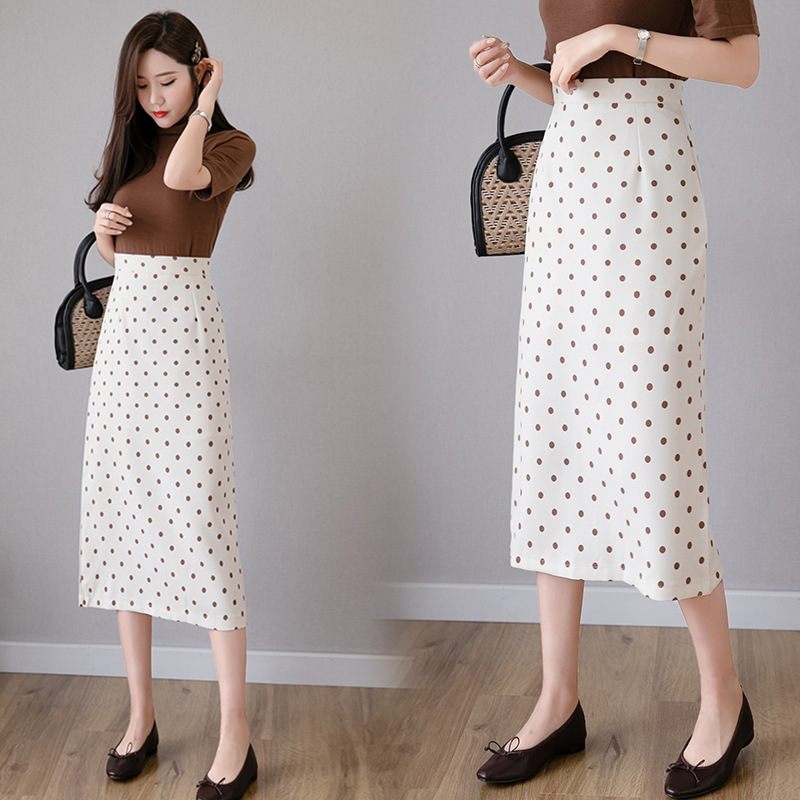 Polka Dot Rok Halflang 2024 Hoge Taille Recht