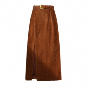 Retro Corduroy Splitrok Dames Halflange Heupomslag Met Hoge Taille