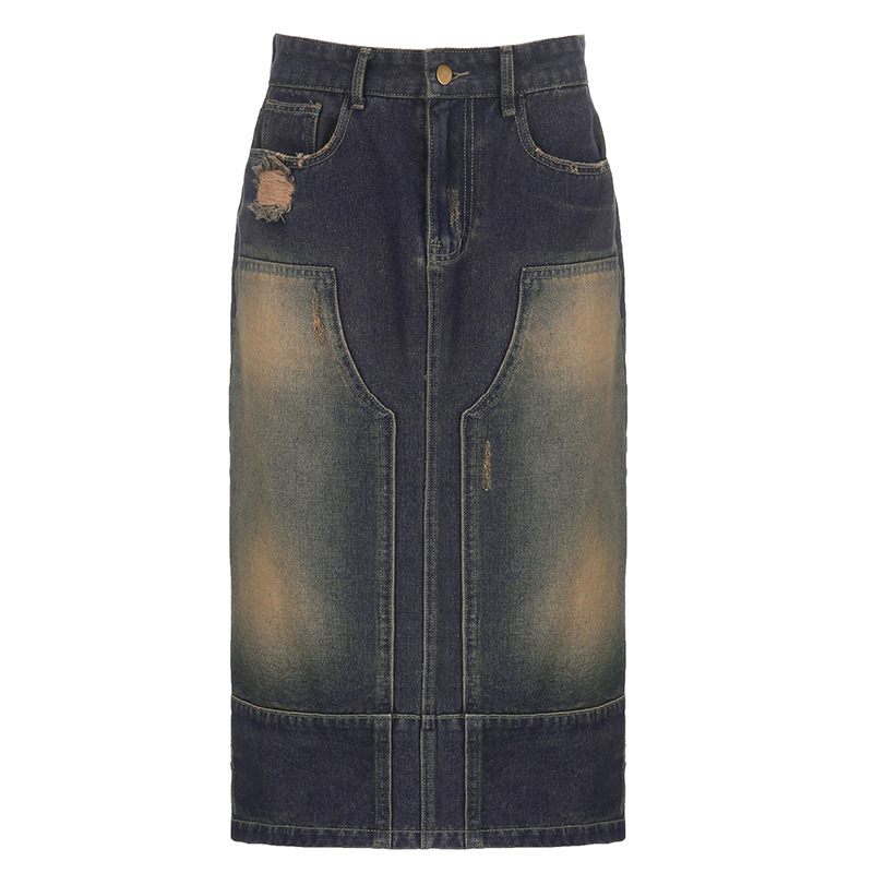 Vintage Denim Spijkerrok Split Hoge Taille