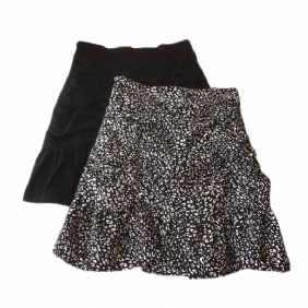 Zwarte Ruches Halflange Rok Hoge Taille Print Temperament