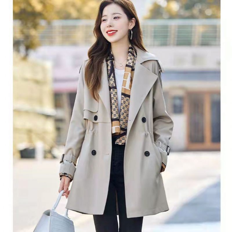 Dames Trenchcoat Short 2024 Khaki Loose Coat Trend