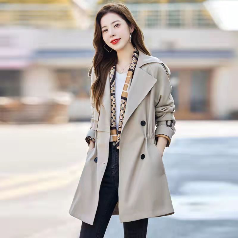 Dames Trenchcoat Short 2024 Khaki Loose Coat Trend