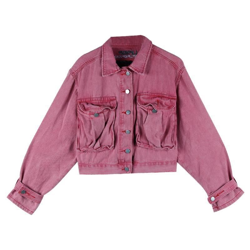 Jas Roze Dunne Denim Jasje Dames Retro Korte Trend