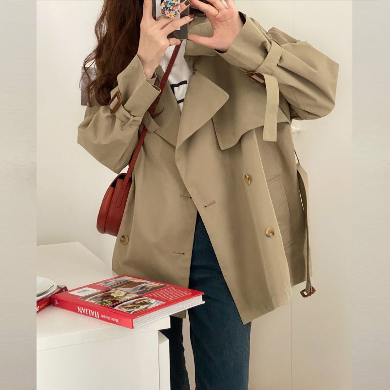 Kaki Dames Trenchcoat 2024 Trendy Korte Dunne Jas