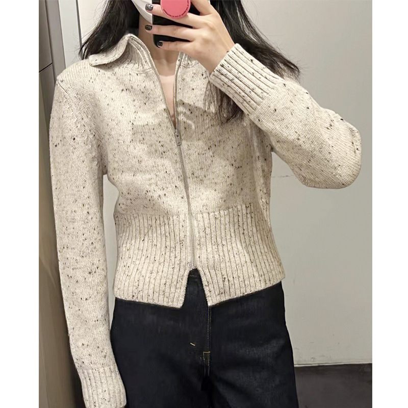 Slim Fit Cropped Wool Jacket Dames Beige 2024 Casual Tops