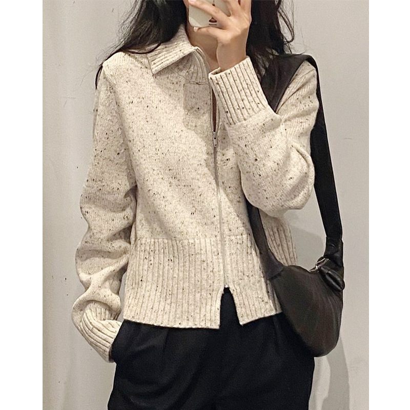 Slim Fit Cropped Wool Jacket Dames Beige 2024 Casual Tops