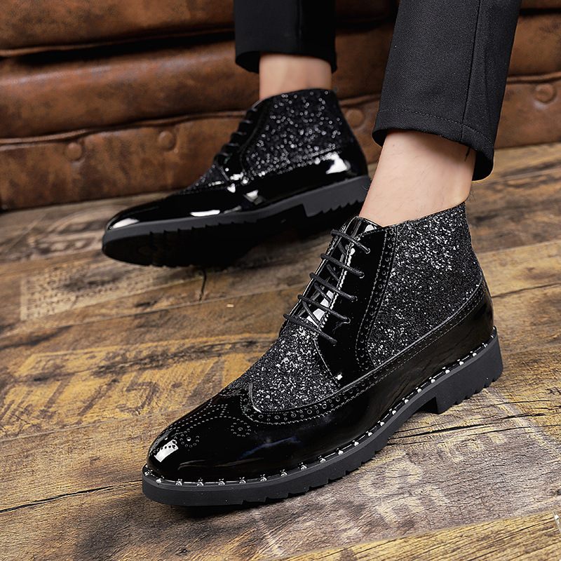 2020 Nieuwe Lente En Herfst High-top Heldere Leren Laarzen Brogue Schoenen Mode Persoonlijkheid Casual Trendy Herenschoenen