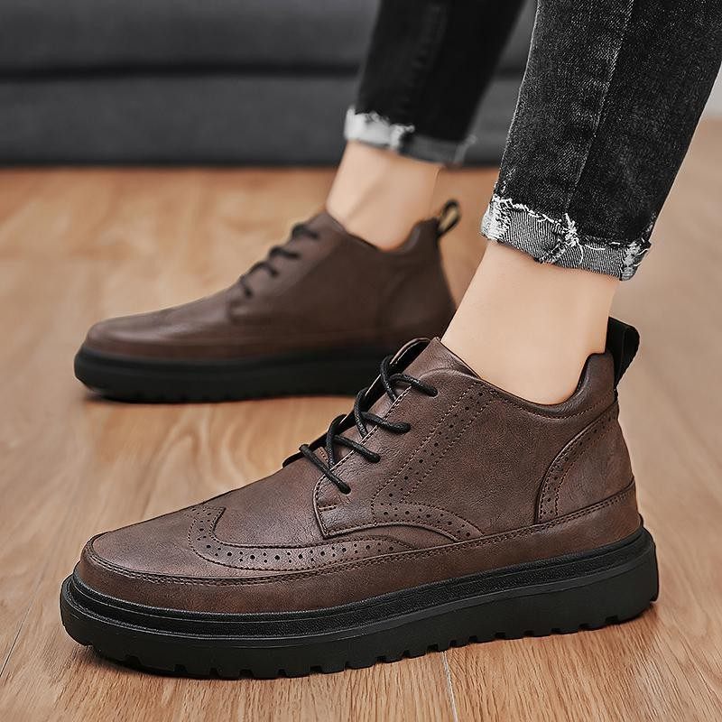 2024 Lente En Herfst Mid-top Martin Laarzen Heren Retro Winter Brogue Schoenen Vrijetijdsschoenen