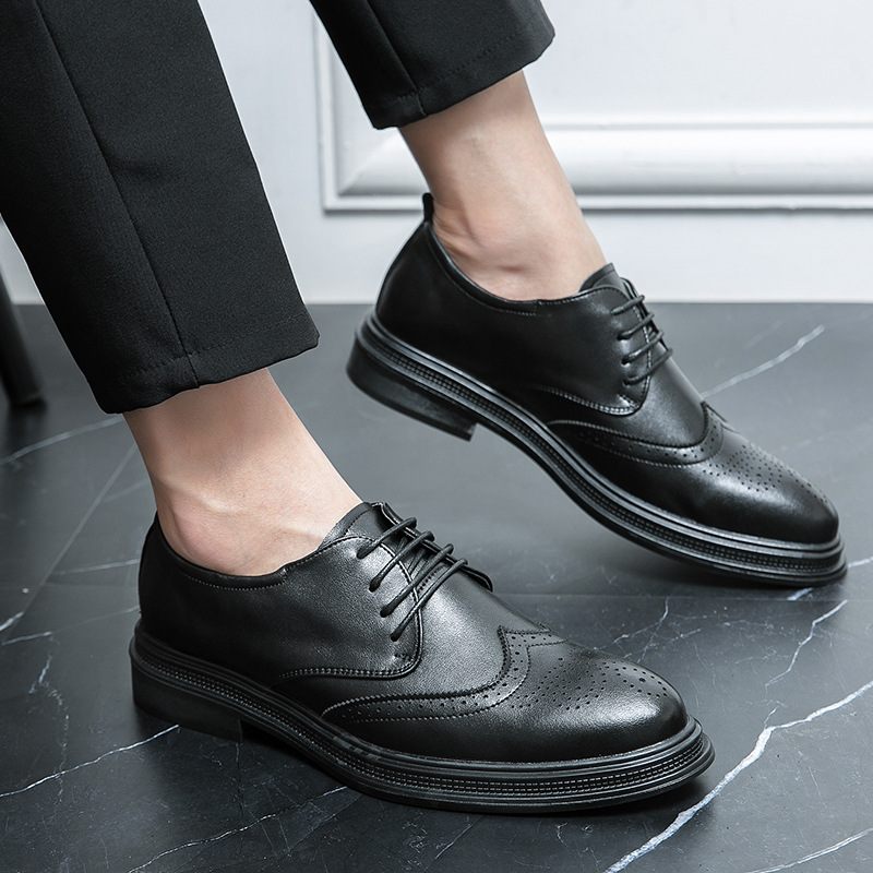 2024 Lente Nieuwe Casual Puntschoen Leren Jurk Schoenen Mannen Trendy Zakelijke Brogue Kleding