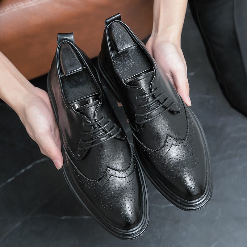 2024 Lente Nieuwe Casual Puntschoen Leren Jurk Schoenen Mannen Trendy Zakelijke Brogue Kleding